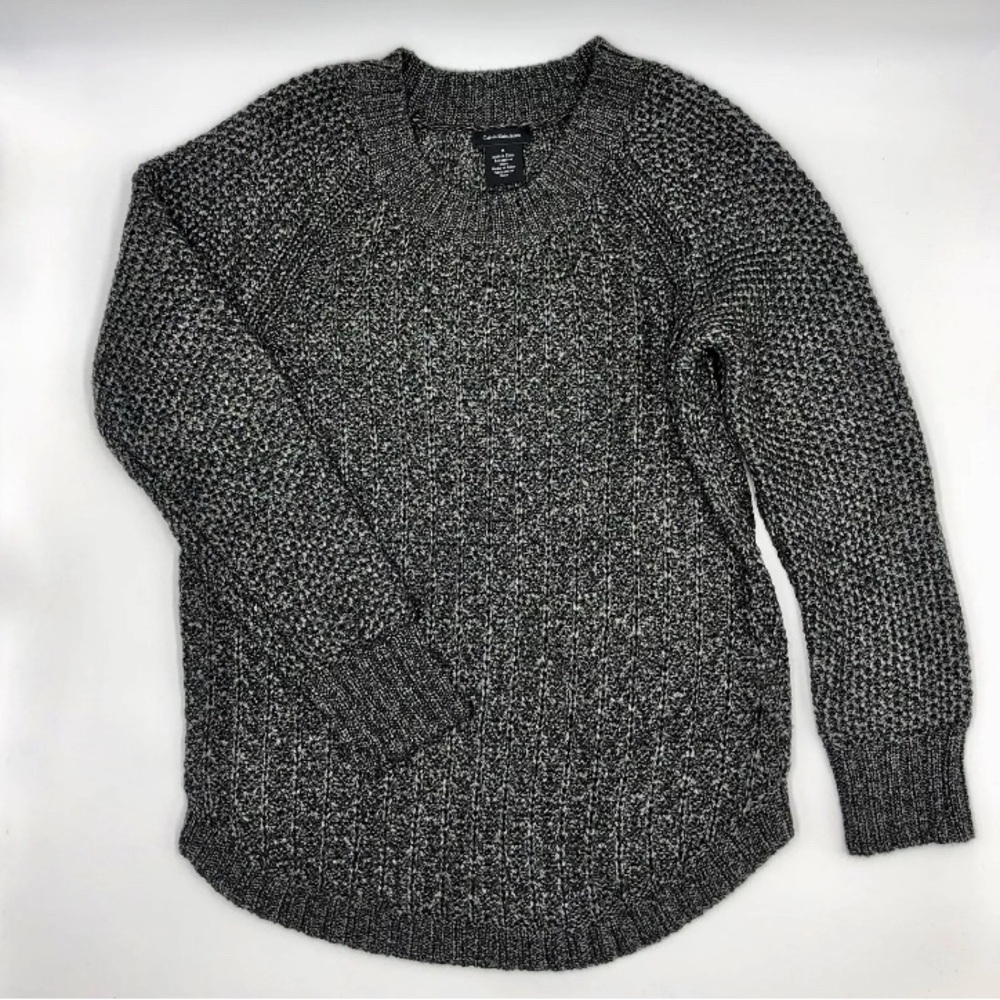 Calvin Klein Jeans - EUC-Womens Pullover Cable Knit Sweater Metallic Charcoal LS